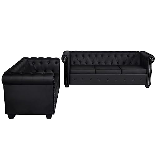 Generico Kangqiling 2-Sitzer- und 3-Sitzer-Sofa Chesterfield, Kunstleder, schwarz, 272249 von Generisch