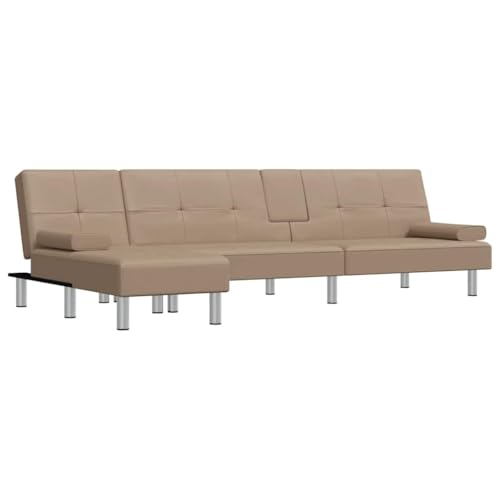 Generico Kangqiling 3157268 Schlafsofa in L-Form Cappuccino 255 x 140 x 70 cm aus Kunstleder, Braun, von Generisch