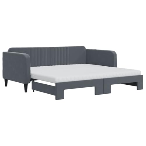 Generico Kangqiling 3197101 Ausziehbares Schlafsofa mit Matratzen, dunkelgrau, 90 x 190 cm, Samt, Grau, von Generisch