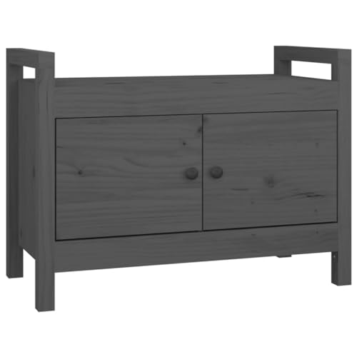 Generico Kangqiling 821781 Sitzbank für den Eingangsbereich, grau, 80 x 40 x 60 cm aus massivem Kiefernholz, Grau von Generisch