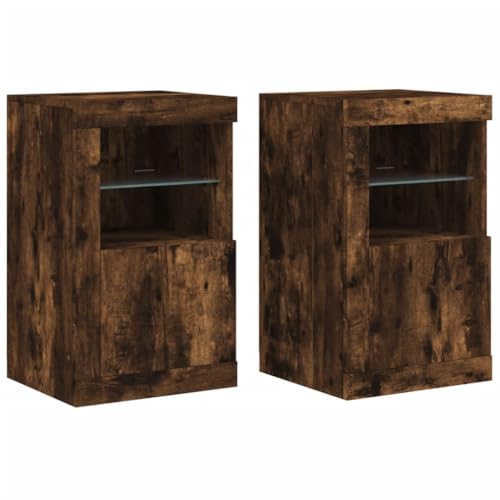 Generico Kangqiling 836639 Schränke mit LED-Lichtern, 2 Stück, aus mehrschichtigem Holz, Braun, 836639 von Generisch