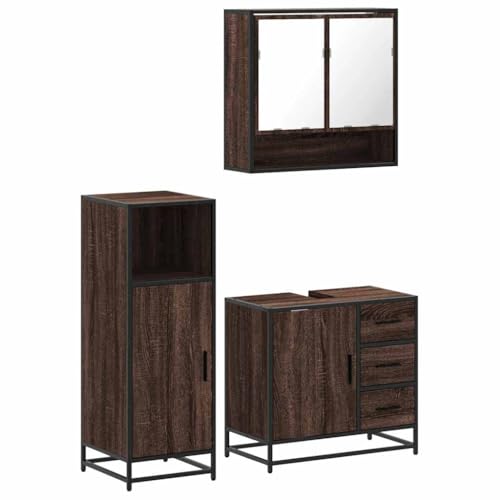 Generico Kangqiling Badezimmermöbel-Set 3-teilig Eiche braun aus mehrschichtigem Holz, Braun, 3300989 von Generisch