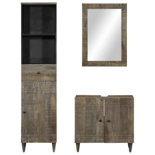 Generico Kangqiling Badezimmermöbel-Set 3-teilig aus massivem Mangoholz, Schwarz, 3310019 Generico Kangqiling Badezimmermöbel-Set 3-teilig aus massivem Mangoholz, Schwarz, 3310019 von Generisch