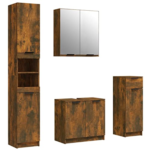 Generico Kangqiling Badezimmermöbel-Set 4-teilig Eiche Smoke aus mehrschichtigem Holz, Braun, 3115889 von Generisch