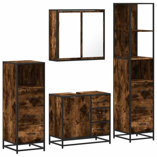 Generico Kangqiling Badezimmermöbel-Set 4-teilig Eiche Smoke aus mehrschichtigem Holz, Braun, 3301257 von Generisch