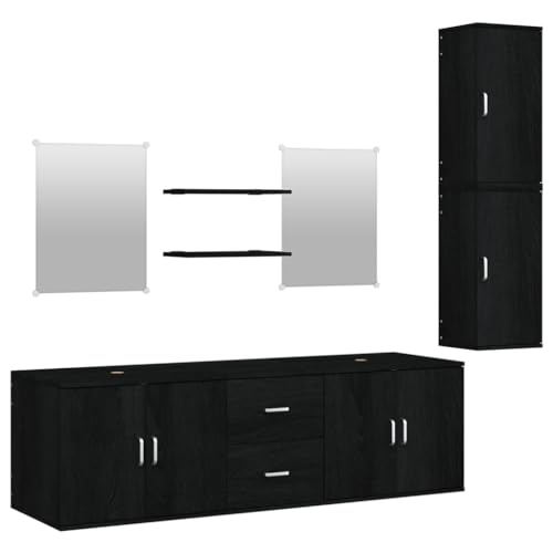 Generico Kangqiling Badezimmermöbel-Set 7-teilig schwarz aus mehrschichtigem Holz, schwarz, 242561 Generico Kangqiling Badezimmermöbel-Set 7-teilig schwarz aus mehrschichtigem Holz, schwarz, 242561 von Generisch