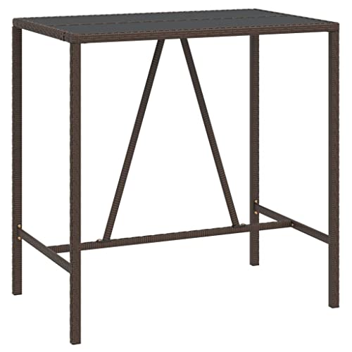 Generico Kangqiling Bartisch mit brauner Glasplatte 110 x 70 x 110 cm Polyrattan, braun, 362587 von Generisch
