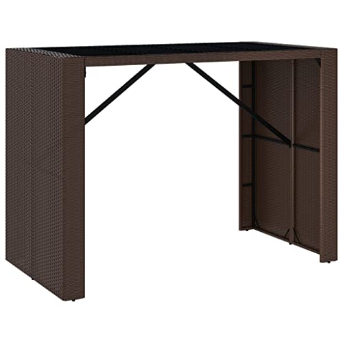 Generico Kangqiling Bartisch mit brauner Glasplatte 145 x 80 x 110 cm Polyrattan, braun, 362596 von Generisch