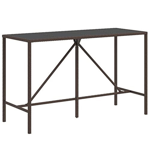 Generico Kangqiling Bartisch mit brauner Glasplatte 180 x 70 x 110 cm Polyrattan, braun, 362590 von Generisch
