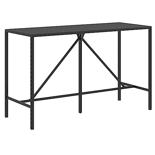 Generico Kangqiling Bartisch mit schwarzer Glasplatte, 180 x 70 x 110 cm, Polyrattan, schwarz, 362591 von Generisch