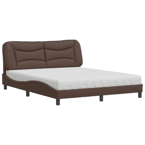 Generico Kangqiling Bett mit Matratze Braun 160 x 200 cm aus Kunstleder, Braun, 3208733 von Generisch