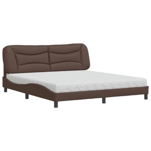 Generico Kangqiling Bett mit Matratze Braun 180 x 200 cm aus Kunstleder, Braun, 3208740 von Generisch
