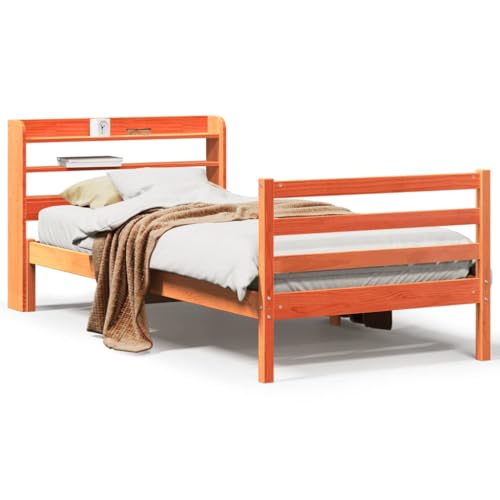 Generico Kangqiling Bett ohne Matratze Braun Wachs 100 x 200 cm aus Kiefernholz, braun, 3306661 von Generisch