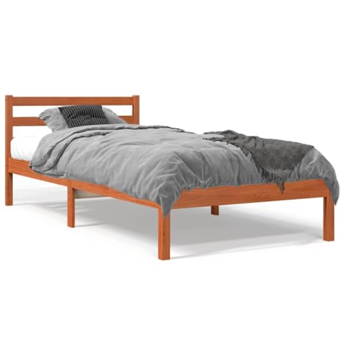 Generico Kangqiling Bett ohne Matratze Braun Wachs 100 x 200 cm aus Kiefernholz, braun, 844143 von Generisch