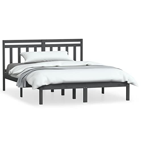 Generico Kangqiling Bettgestell Grau 150 x 200 cm King aus Massivholz, grau, 3100596 von Generisch