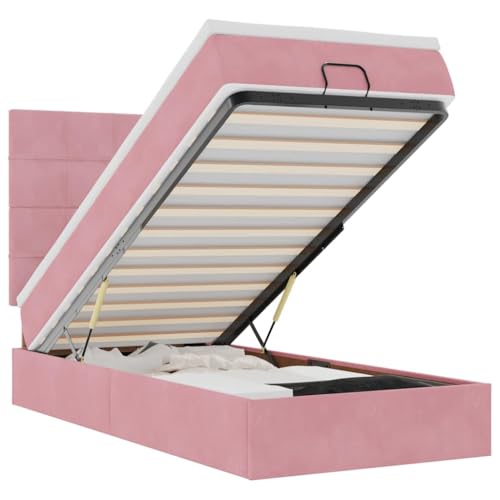 Generico Kangqiling Bettgestell Pouf mit Matratzen Rosa 90 x 200 cm aus Samt, Rosa, 3313450 von Generisch