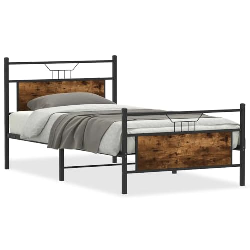 Generico Kangqiling Bettgestell ohne Matratze Eiche Rauchgrau 100 x 200 cm aus Spanplatte, Braun, 4106756 von Generisch