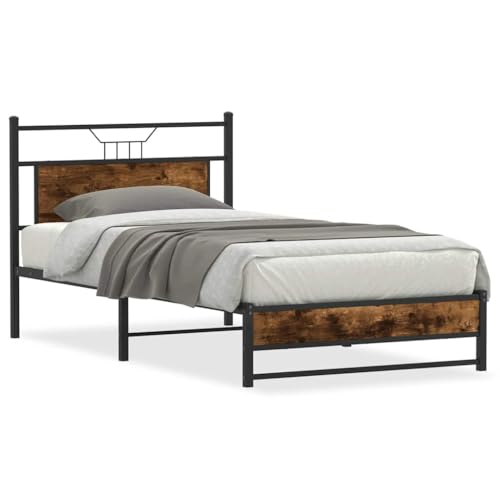 Generico Kangqiling Bettgestell ohne Matratze Eiche Rauchgrau 107 x 203 cm aus Spanplatte, Braun, 4106904 von Generisch