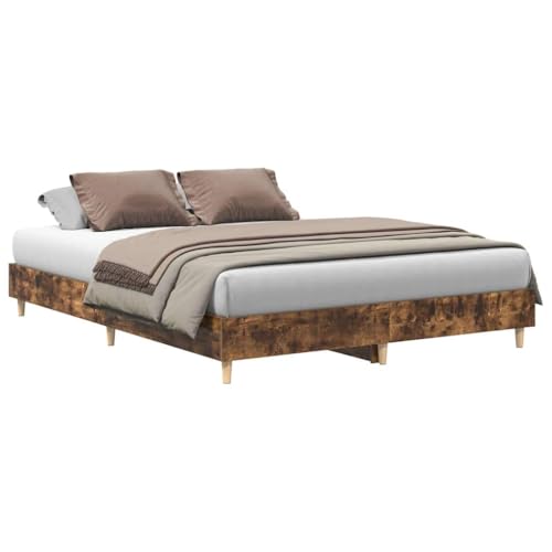 Generico Kangqiling Bettgestell ohne Matratze Eiche Rauchgrau 150 x 200 cm aus Spanplatte, Braun, 3328712 von Generisch