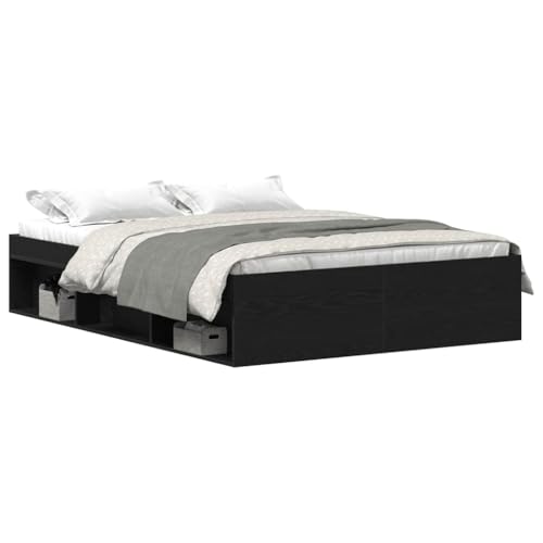 Generico Kangqiling Bettgestell ohne Matratze Eiche Schwarz 140 x 190 cm Spanplatte, Braun, 3329338 von Generisch