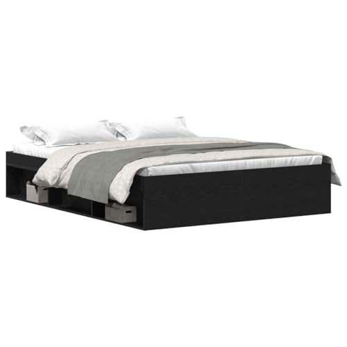 Generico Kangqiling Bettgestell ohne Matratze Eiche Schwarz 160 x 200 cm Spanplatte, Braun, 3329334 von Generisch