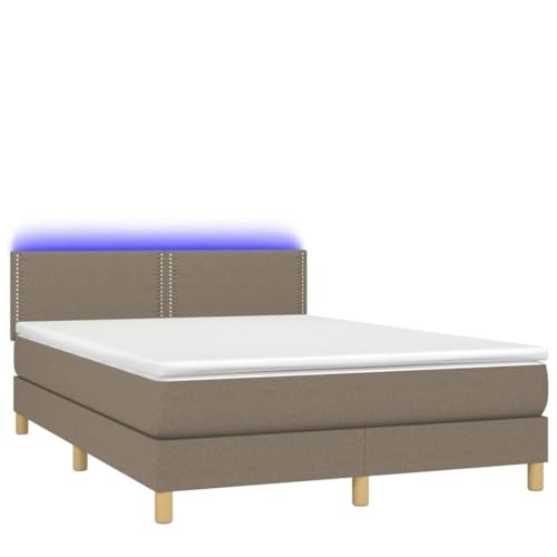 Generico Kangqiling Boxspringbett mit Matratze und LED, Taupe, 140 x 190 cm, aus Stoff, taupe, 3133633 von Generisch