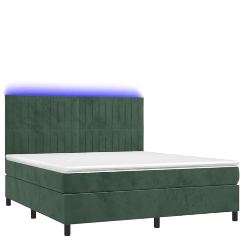 Generico Kangqiling Boxspringbett mit Matratze und LED, dunkelgrün, 180 x 200 cm, Samt, Grün, 3136260 von Generisch