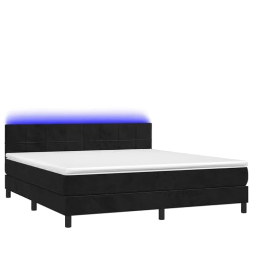 Generico Kangqiling Boxspringbett mit Matratze und LED Schwarz 180 x 200 cm aus Samt, Schwarz, 3134419 von Generisch