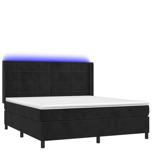 Generico Kangqiling Boxspringbett mit Matratze und LED Schwarz 180 x 200 cm aus Samt, Schwarz, 3139579 von Generisch