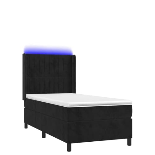 Generico Kangqiling Boxspringbett mit Matratze und LED Schwarz 80 x 200 cm aus Samt, Schwarz, 3139651 von Generisch