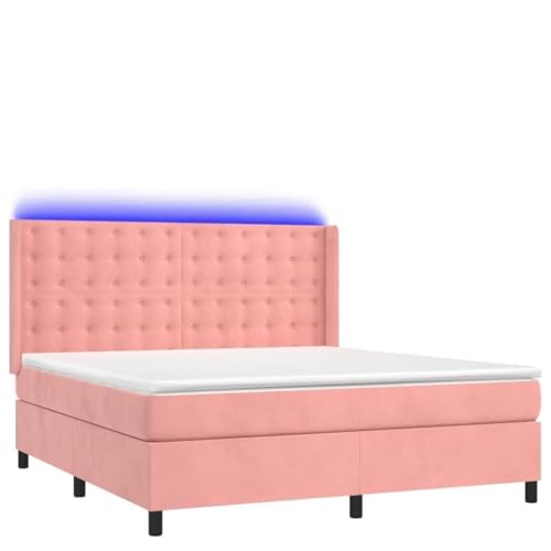 Generico Kangqiling Boxspringbett mit Matratze und rosa LED 160 x 200 cm aus Samt, Rosa, 3139816 von Generisch