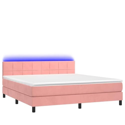 Generico Kangqiling Boxspringbett mit Matratze und rosa LED 180 x 200 cm aus Samt, Rosa, 3134422 von Generisch