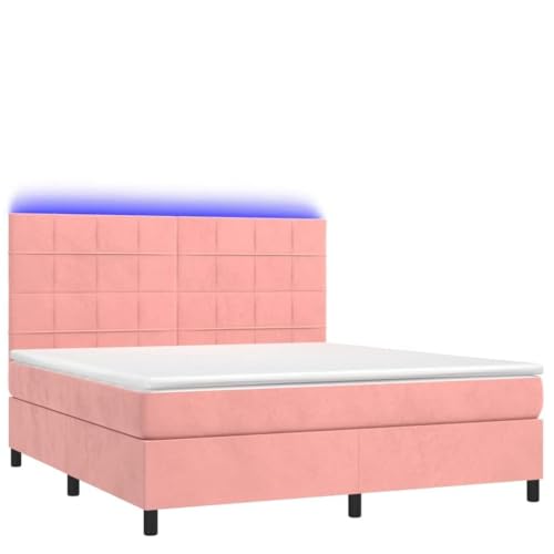Generico Kangqiling Boxspringbett mit Matratze und rosa LED 180 x 200 cm aus Samt, Rosa, 3136142 von Generisch