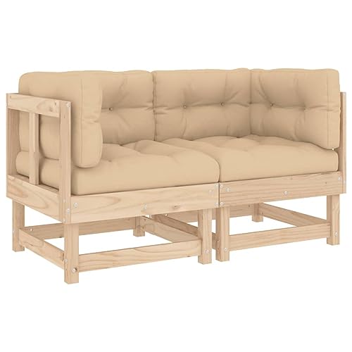 Generico Kangqiling Ecksofas mit Kissen 2 Stück aus massivem Kiefernholz, braun, 825450 von Generisch