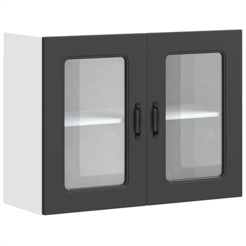 Generico Kangqiling Hängeschrank mit Glastür Kalmar Schwarz Spanplatte, Schwarz, 853608 von Generisch