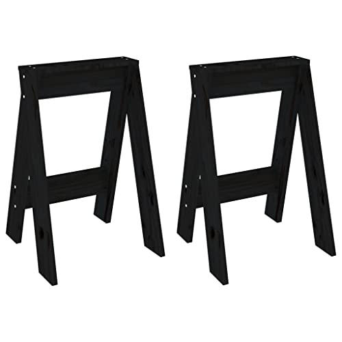 Generico Kangqiling Hocker 2 Stück schwarz 40 x 40 x 60 cm aus massivem Kiefernholz, schwarz, 823668 von Generisch