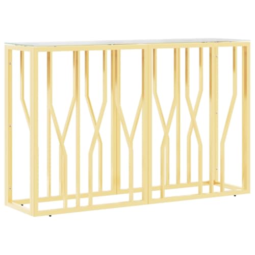 Generico Kangqiling Konsolentisch 110 x 30 x 70 cm aus Edelstahl und Glas, Gold, 350026 von Generisch