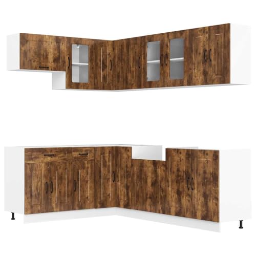 Generico Kangqiling Küchenmöbel-Set 11-teilig Kalmar Eiche Rauch Holz Mehrschichtig Braun, 3314886 von Generisch
