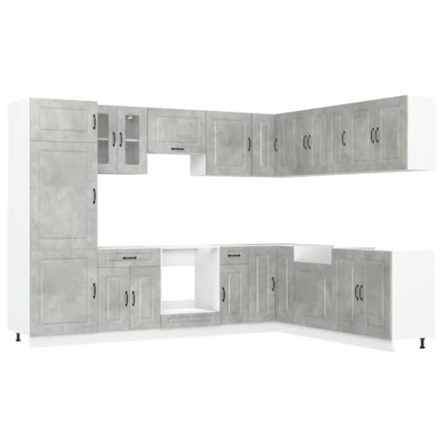 Generico Kangqiling Küchenmöbel-Set 14-teilig Kalmar Grau Beton aus Spanplatte, Grau, 3314975 von Generisch