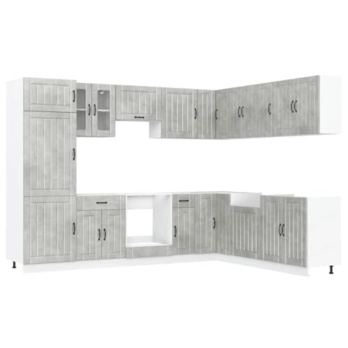 Generico Kangqiling Küchenmöbel-Set 14-teilig Lucca Grau Beton Spanplatte Grau 3314985 von Generisch