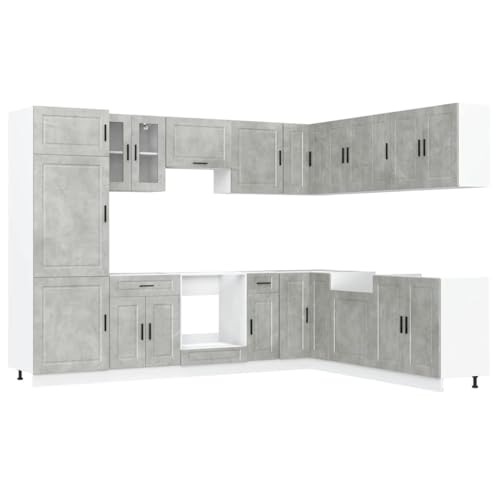 Generico Kangqiling Küchenmöbel-Set 14-teilig Porto grau Beton aus Spanplatte, grau, 3314995 von Generisch