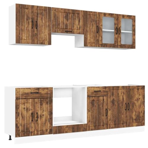 Generico Kangqiling Küchenmöbel-Set 8-teilig Kalmar Eiche Rauch Holz mehrschichtig, Braun, 3314836 von Generisch