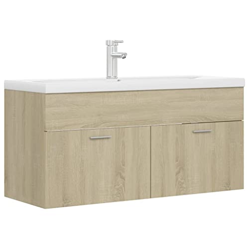 Generico Kangqiling Möbelstück mit integriertem Waschbecken Sonoma Eiche aus mehrschichtigem Holz, Braun, 3071300 von Generisch