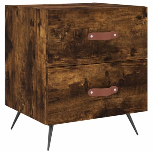 Generico Kangqiling Nachttisch Eiche Rauchgrau 40 x 35 x 47,5 cm aus mehrschichtigem Holz, Braun, 827254 von Generisch