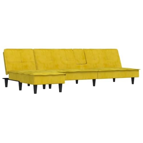 Generico Kangqiling Schlafsofa in L-Form Gelb 255 x 140 x 70 cm aus Samt, Gelb, 3157264 von Generisch