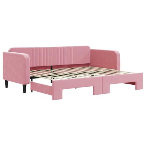 Generico Kangqiling Schlafsofa mit ausziehbarem Bett, Rosa, 90 x 200 cm, aus Samt, Rosa, 3197066 von Generisch