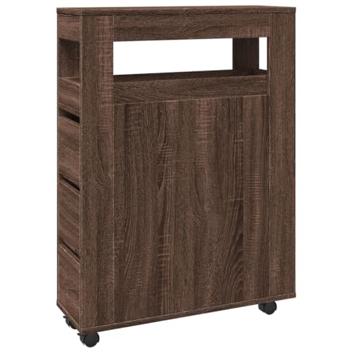 Generico Kangqiling Schmaler Badezimmerschrank mit Rädern Eiche Braun aus Spanplatte, Braun, 855274 von Generisch