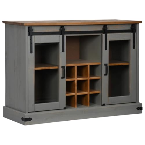 Generico Kangqiling Sideboard HALDEN 2 Schiebetüren 112 x 40 x 80 cm Massivholz, Grau, 4018427 von Generisch
