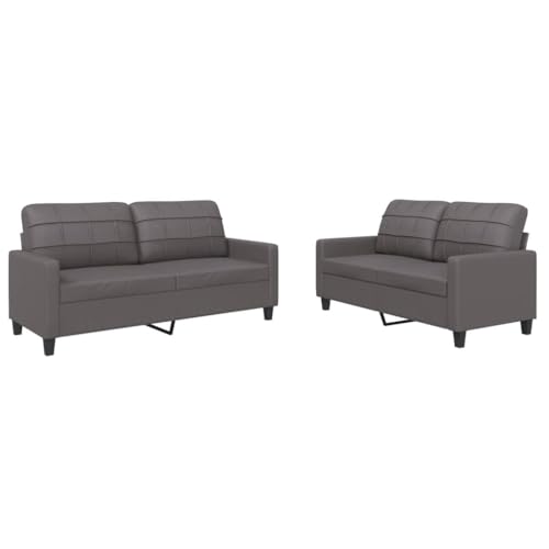 Generico Kangqiling Sofa-Set 2-teilig mit grauen Kissen aus Kunstleder, Grau, 3201360 von Generisch