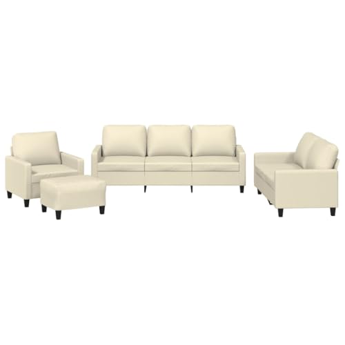 Generico Kangqiling Sofaset 4-teilig mit Kissen Creme Kunstleder Creme 3201404 von Generisch
